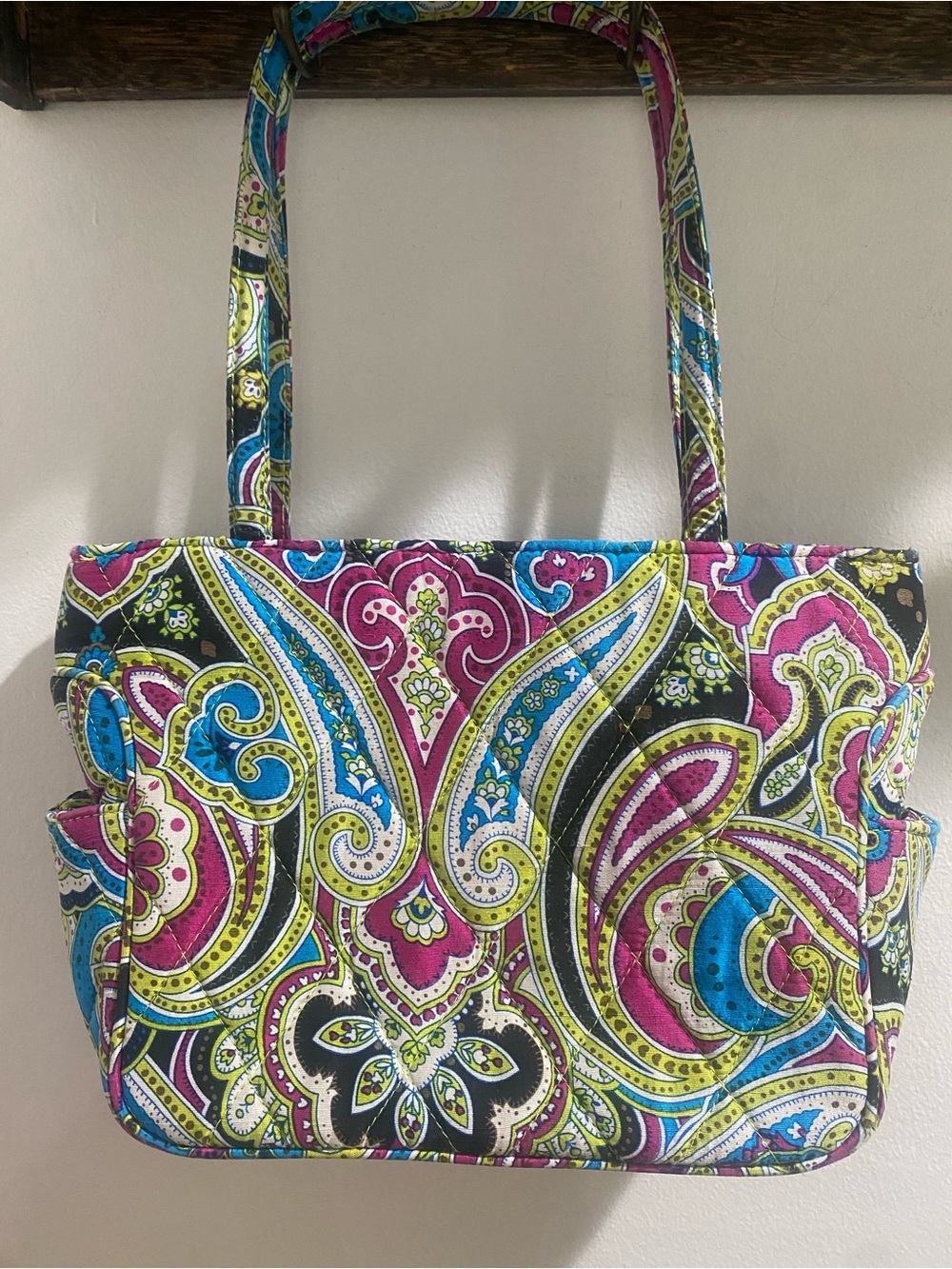Vera Bradley Paisley Quilted Tote in Pink, Blue, Lime and Black